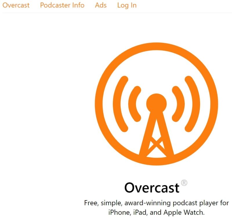 Screenshot of the Overcast website