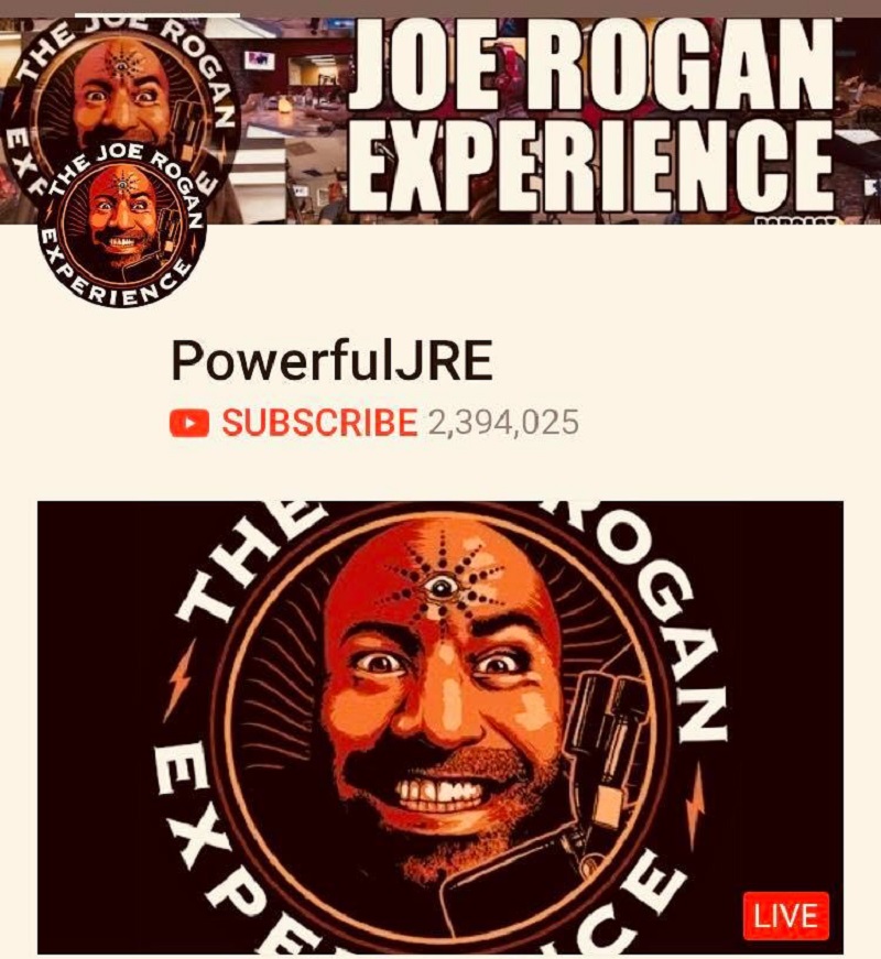 Screenshot of the official YouTube channel of Joe Rogan