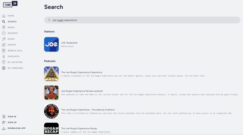 Tunein - Joe Rogan Experience