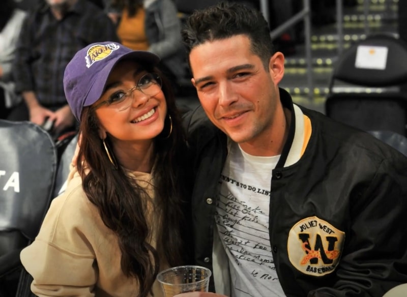 Sarah Hyland and Wells Adams at an NBA game