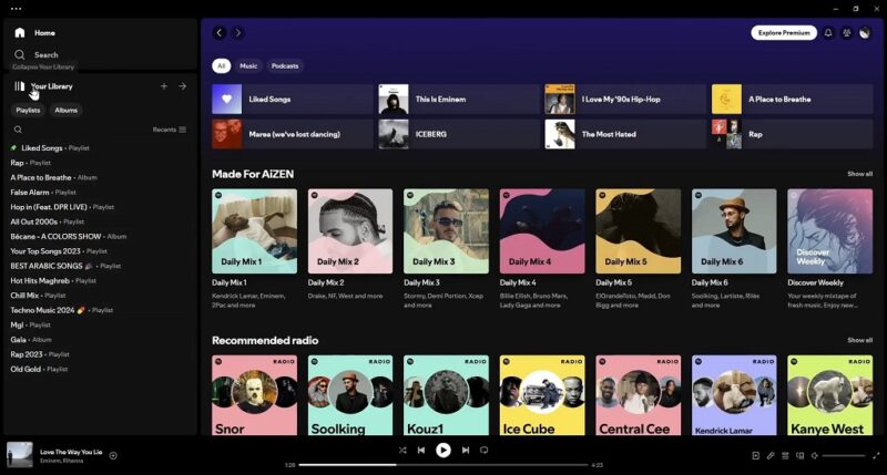 Interface of Spotify highlighting playlists, recommended radio, and personalized mixes for creating group listening sessions