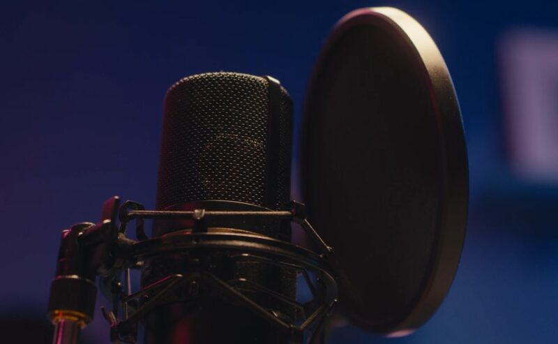 Close up view of a studio microphone