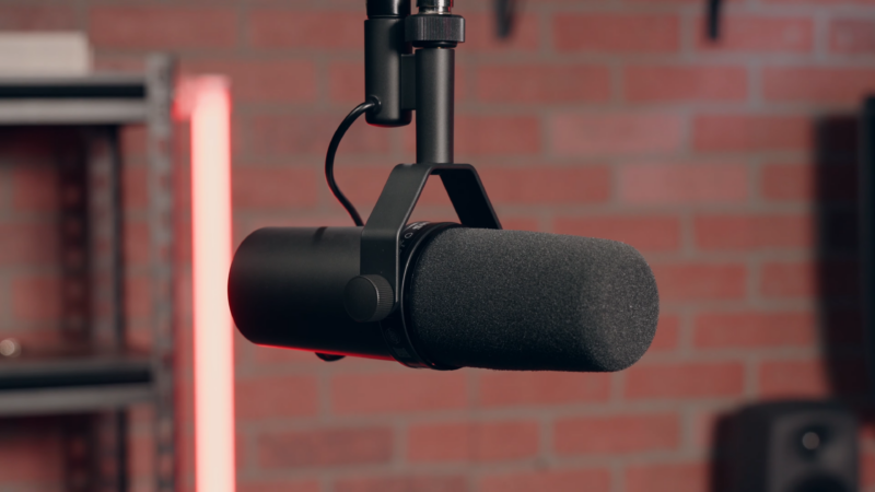 The Shure SM7B Podcast Microphone Is Mounted on A Stand