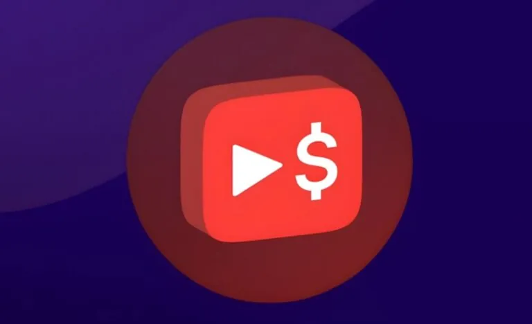 A red YouTube play button, overlaid with a dollar sign