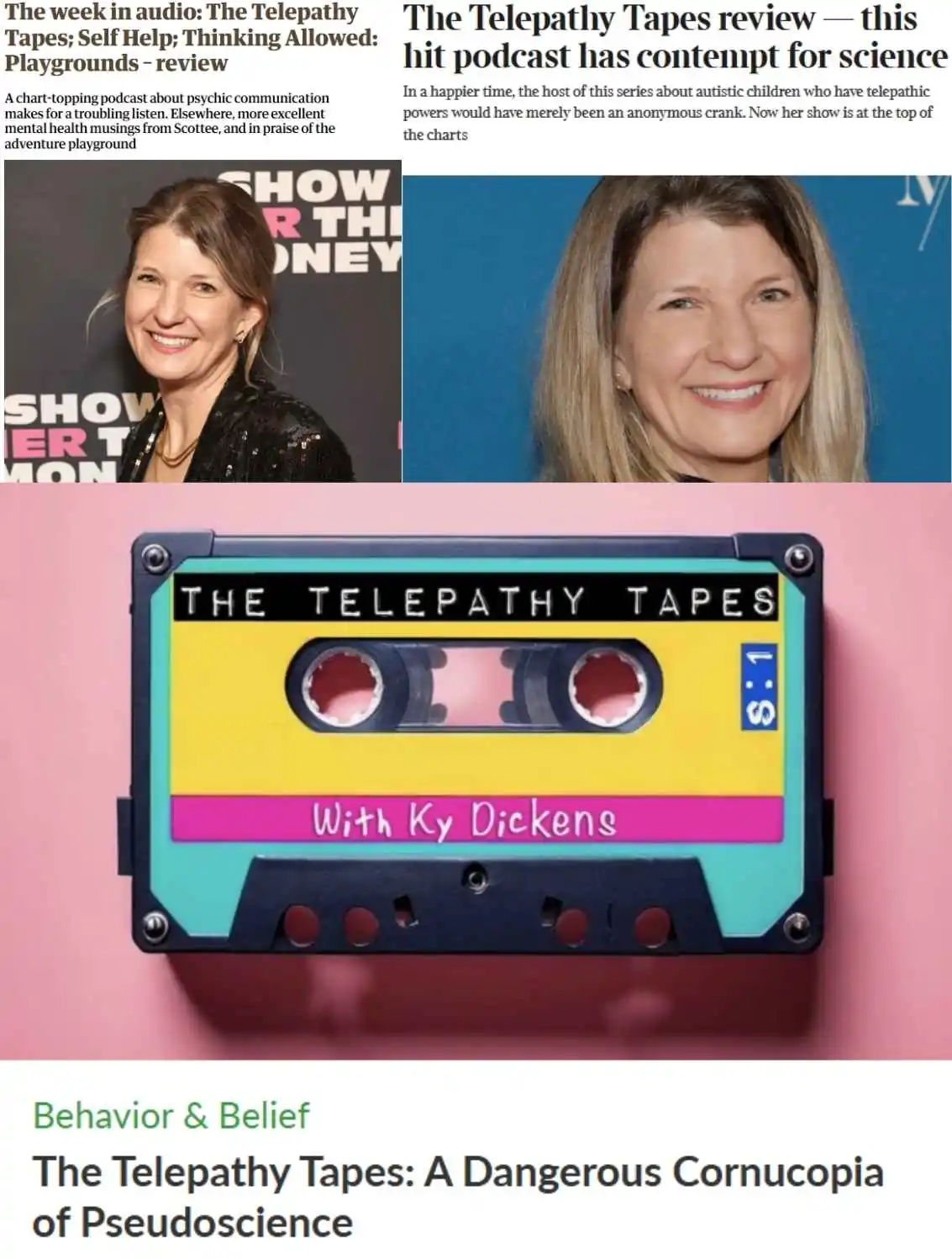 Screenshots of media that have written about the podcast The Telepathy Tapes