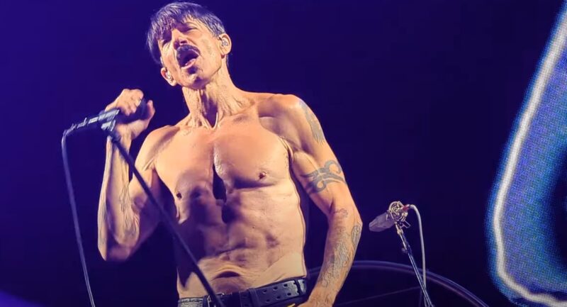 The Red Hot Chili Peppers frontman, delivering a passionate performance