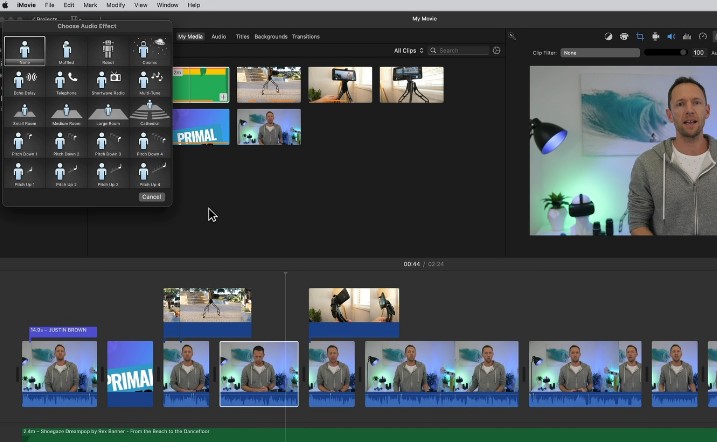 A screenshot of a iMovie editing software