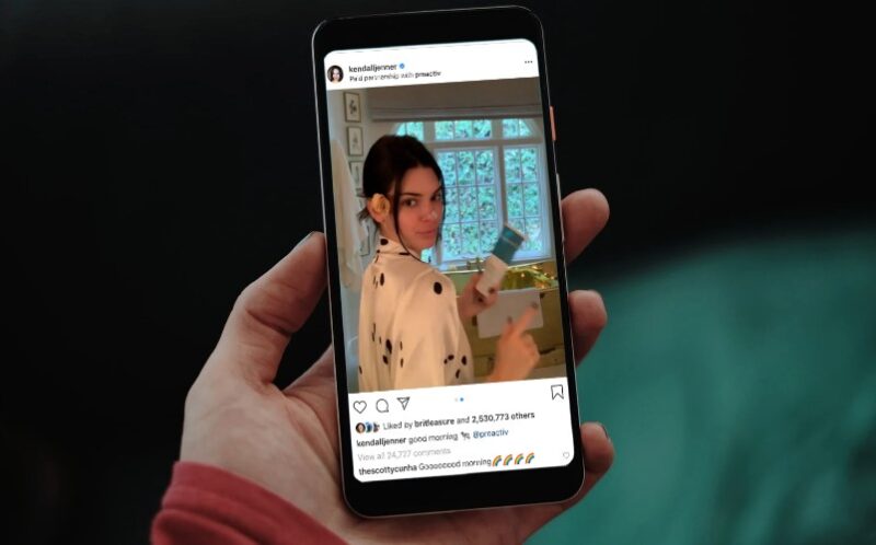 A social media post featuring Kendall Jenner and a product