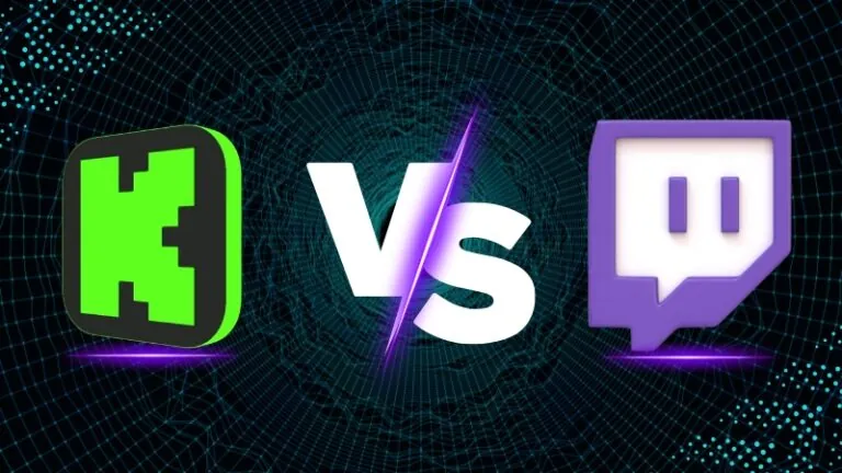 Kick vs Twitch logos face off with bold "VS" lettering