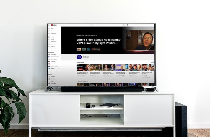 YouTube podcast channel opened on a home TV