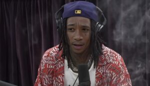 Wiz Khalifa surrounded by smoke at Joe Rogan podcast