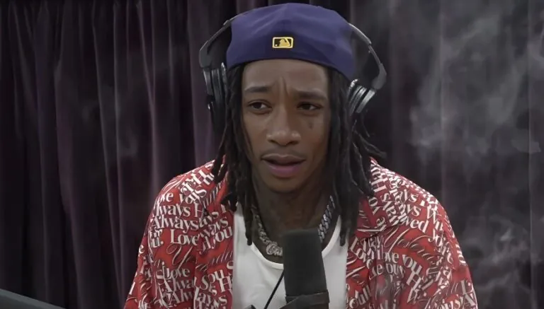 Wiz Khalifa surrounded by smoke at Joe Rogan podcast