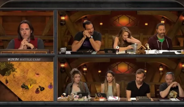 A group of players engrossed in a tabletop role-playing game session