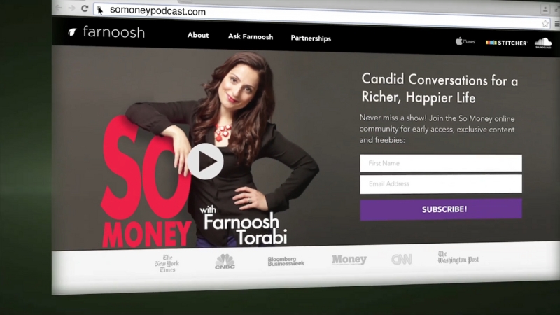 Screenshot of the So Money podcast website featuring host Farnoosh Torabi