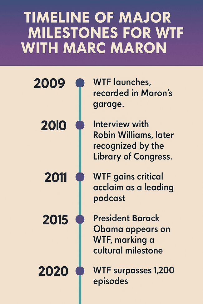 Infographic showing history timeline of WTF podcast