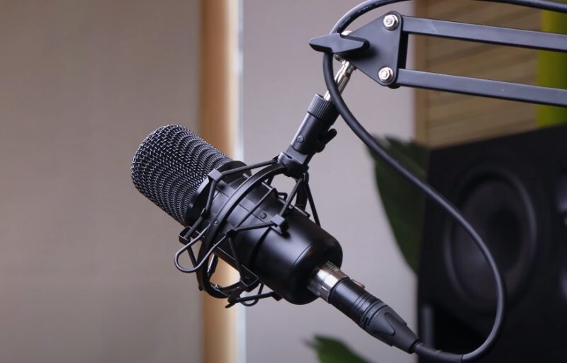 Close up view of a professional-grade microphone