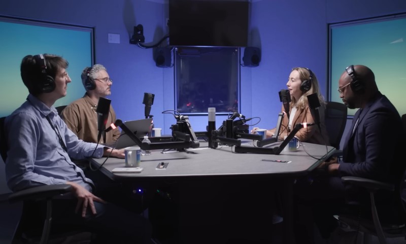 The Daily podcast crew in a studio