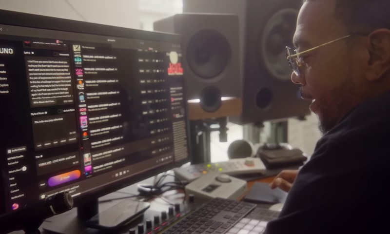 Timbaland using Suno AI in music studio